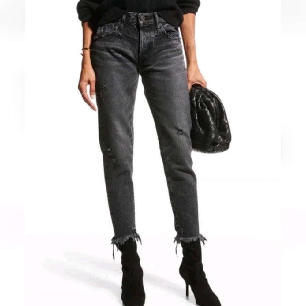 Moussy Vintage Diana Kelley Ankle Jeans Frayed hem Black Wash Lt Distress